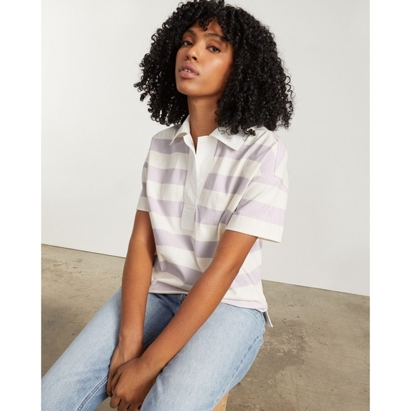 Everlane Shirt Womens The Retro Jersey Polo Striped Orchid Organic Cotton
